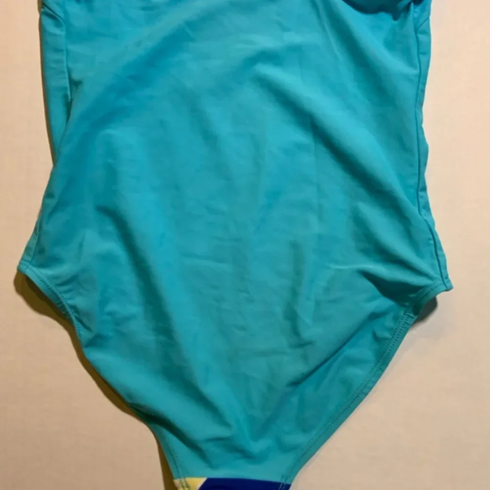 Vtg Joe Boxer Girls LG 10/12 Retro Look Geometric Criss Cross One Piece Swimsuit